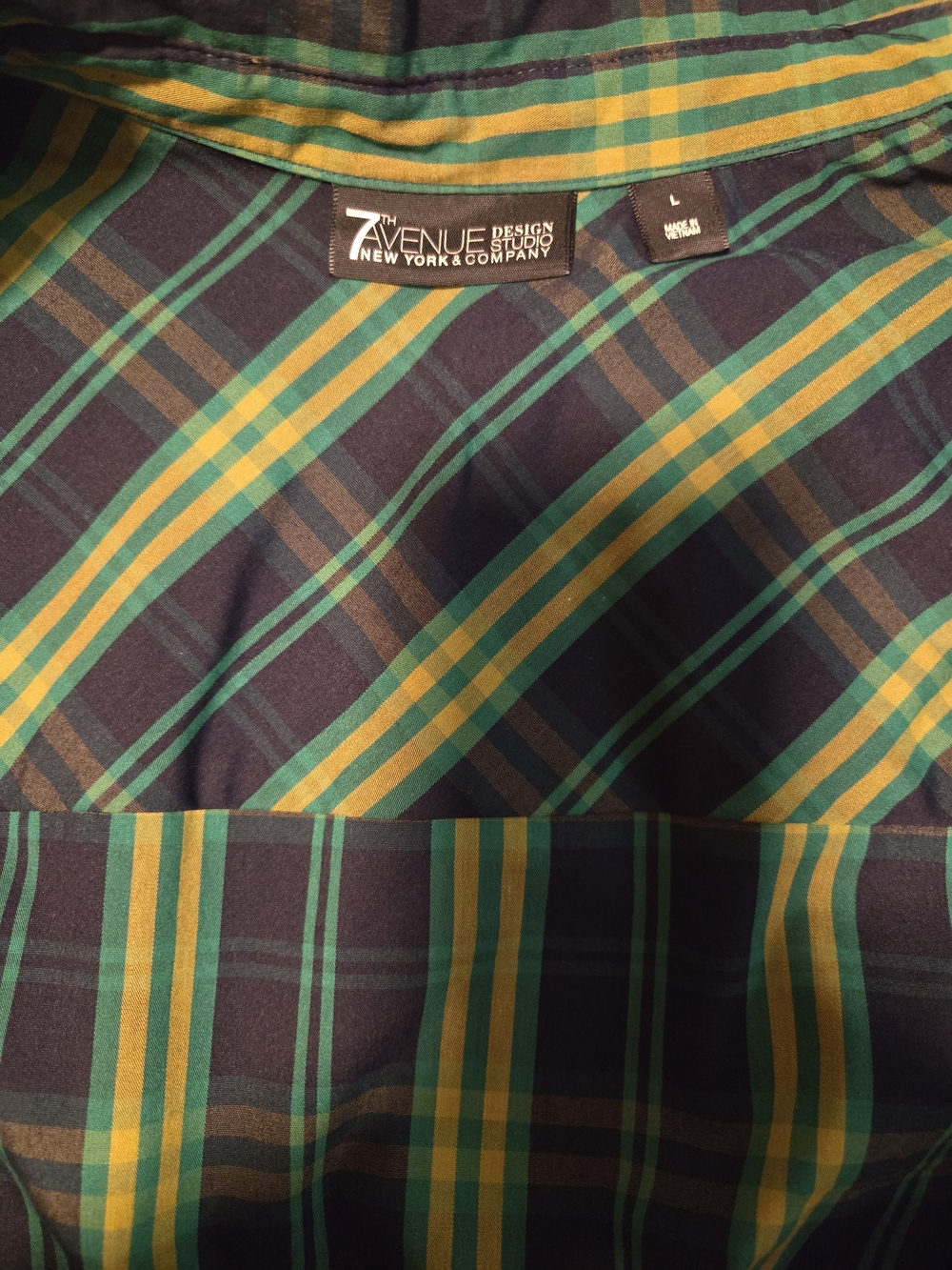 7th Avenue Plaid Button-Up Shirt in Navy, Green & Yellow